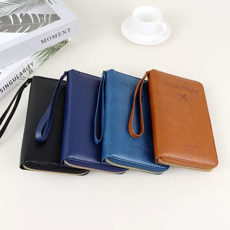 GLOLOOS Multi-Functional RFID Passport Wallet,Travel Wallet for Men & Women,With zipper, anti-theft passport holder，Slim Leather Cover for Credit Cards, Tickets, Cash (Dark blue) - Image 5